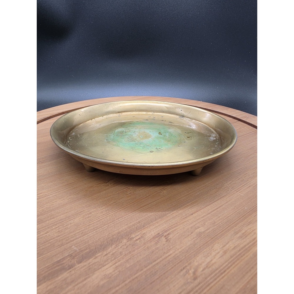 Vintage Illuminations Small Oval Antique Brass Candle Plate Tray Footed India